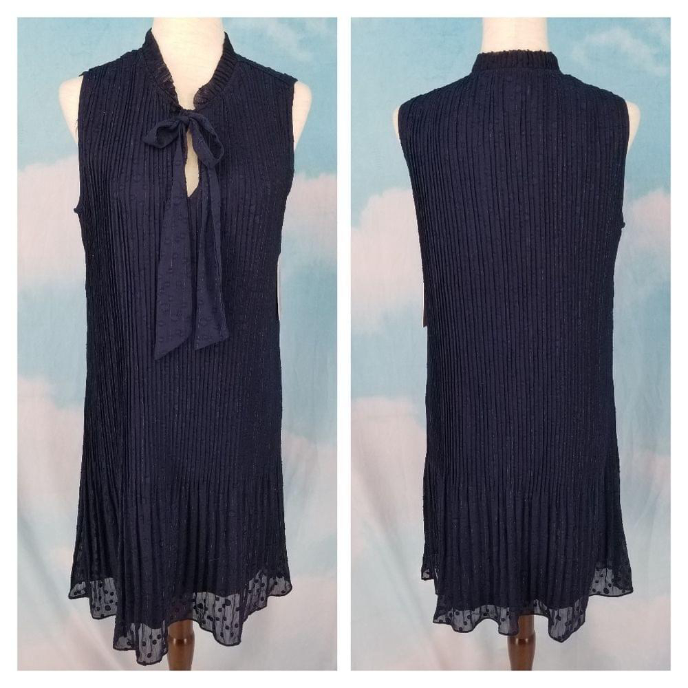 Nanette Nanette Lepore Navy Pleated Tie Front Dress Size 10 NWT